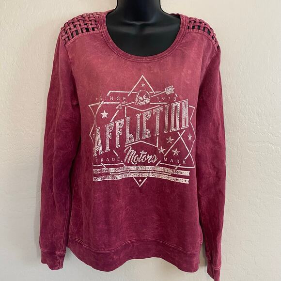 Affliction American Customs Womens Size Large Rhinestone Graphic Sweatshirt Goth - Picture 2 of 6